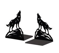 Peacoblue Extremos metálicos para estanterías,modernos tapones de soporte para libros de estudio de resistencia decorativos para oficina, escritorio,5.3"x4.3"x6.4" extremos altos,1 par (lobo aullador)