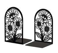 Peacoblue Extremos metálicos para estanterías, Modernos Tapones de Soporte para Libros de Estudio Decorativos para Oficina, Escritorio,Cuarto 5.3"x4.3"x7.9", 1 par (Girasoles)