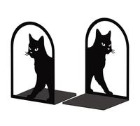 Peacoblue Extremos metálicos para estanterías, Modernos Tapones de Soporte para Libros de Estudio Decorativos para Oficina,Escritorio,estantería, 5.3"x4.3"x7.9", 1 par (Lindo Gato)