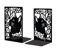 Peacoblue Extremos metálicos para repisas, Modernos Tapones de Soporte para Libros de Estudio Decorativos para Oficina, repisa, Cuarto de 5,3 "x4,3 x7,9, 1 par (Gato y Mariposa)