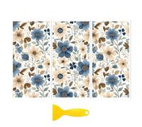 Peacoblue Rub-On Pegatinas de transferencia para muebles, decoración de manualidades, 15 x 30 cm, diseño vintage beige y flores azules, 3 unidades, resistente al agua, transferencia UV DTF para