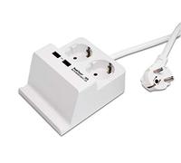 PeakTech, 3125, Toma de corriente de sobremesa con 2 x 230 V Schuko y 2 cargadores USB de 2,5 A, regleta de enchufes con bloqueo de seguridad para niños, incl. soporte para smartphone y tablet