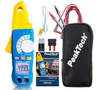 PeakTech 4350 - Pinza de corriente RMS 80A CA/CC, digital, amperimétrica, de corriente, rango automático, 4000 cuentas voltímetro sin contacto, probador de continuidad - Max 600V