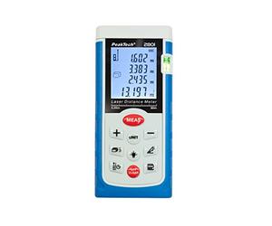 PeakTech, Medidor de distancias LÁSER de calidad 0,05M ... 60 M, con pantalla LCD iluminada y nivel de burbuja, 1 unidad, P 2801