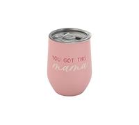 Pearhead You Got This Mama - Vaso de vino de acero inoxidable con tapa de cierre a presión y deslizante, bonita taza de vino sin tallo para maternidad, regalos del día de la madre, 12 onzas