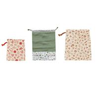Pebbly - Juego de 3 bolsas de algodón orgánico sin residuos (1 bolsa a granel + 1 bolsa para verduras + 1 bolsa para pan) - Paquete de 3 - Bolsas con cordón para guardar alimentos