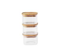 PEBBLY - Juego de 3 recipientes de vidrio cuadrados altos con tapas de bambú - 3 x 500 ml - Almacenamiento optimizado para una cocina organizada, protege tus alimentos secos y reduce el desperdicio