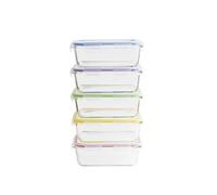PEBBLY - Juego de 5 recipientes de vidrio para cocinar por lotes - 5 x 850 ml - Juego de 5 recipientes codificados por colores, gran capacidad, para almacenar y transportar