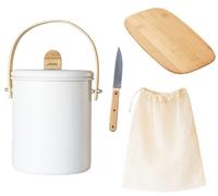 Pebbly - Kit Cero Residuos: Cubo de Compost con Filtro de Carbón Absorbente de Olores Integrado, Tabla de Cortar de Bambú, Cuchillo y Red de Algodón Orgánico para Verduras