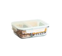 PEBBLY - Recipiente de Vidrio Rectangular compartimentado y hermético - 950 ml - Almacena, calienta y transporta Tus Alimentos, 100% hermético y compartimentado para una Cocina organizada