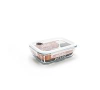 PEBBLY - Recipiente Rectangular de Vidrio para almacenar Alimentos - 1 L - Almacena, recalienta y transporta Tus Alimentos, 100% hermético y apilable para una Cocina organizada
