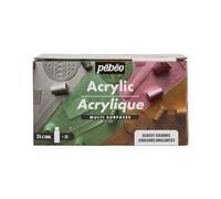 Pébéo - Acrílico Multi Superficies - Set 24 Frascos 59ml Colores Brillantes Surtidos + Accesorios - Kit de Pintura Acrílica para Artista y Principiante - 2 Pinceles - Colores Luminosos y Opacos