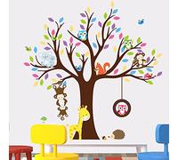 Pegatina adhesiva para niños con diseño de árbol gigante y animales - Decoración de pared para habitación infantil - 90 x 60 cm