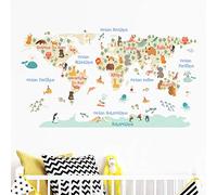 Pegatina adhesiva para niños, diseño de mapa del mundo Pastel - Decoración de pared para habitaciones infantiles | 90 x 150 cm