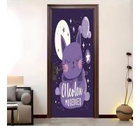 Pegatina Decorativa 3D Para Puerta 95x215 cm Lindo Caricatura Gato Vinilo Autoadhesivo Pegatinas para Puertas Púrpura Impermeable para Dormitorio BañO, Cocina Y Oficina