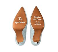 Pegatina "Te quiero hasta la luna ir y volver" para la suela de tus zapatos de boda. Este vinilo decorativo es perfecto para novios y novias, añadiendo un toque romántico a tu ceremonia. Captura momen