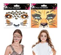 Pegatinas Cara Leopardo 2 Piezas Tatuajes Faciales Leon Removibles Face Art Sticker Animals con Purpurina para Niños Mujer Carnaval Halloween Cosplay
