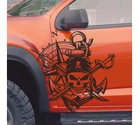 Pegatinas de calavera pirata en brújula para exteriores, calcomanías de vinilo impermeables para decoración lateral de coche, acampada 50x46cm