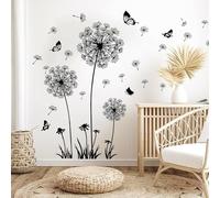 Pegatinas de Pared Diente de León,Diente de León Mariposas Murales Adhesivos,Plantas Pegatinas Adhesivas,Decorativos Flores Negro Mariposa Adhesivos Pared Habitación Dormitorio Salón