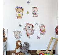 Pegatinas de pared para niños y niños, ositos tiernos adhesivos de pared de goma, decoración de pared de dormitorio, niños, guardería, dormitorio