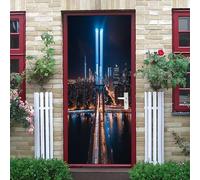 Pegatinas de Puerta Mural 77x200 cm Multicolor Adhesivo Fotográfico PVC | Autoadhesivo Vinilo para Puerta Puente de Brooklyn de Noche Dormitorio Sala de Estar PóSter ExtraíBle Sticker de Arte