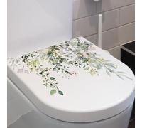 Pegatinas Decorativas Para Tapa De Inodoro | Calcomanías Con Diseño Floral De Hojas Verdes | 30x25x1cm