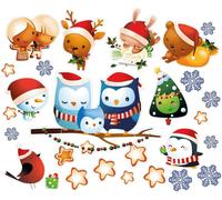 Pegatinas navideñas con una familia de búhos y sus amigos – Pegatinas navideñas para decorar – Decoración festiva – 120 x 145 cm