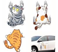 Pegatinas para Coche,3 Pcs Pegatinas para Coche de Gatos,Gato Divertido Coche Pegatinas,Pegatinas 3D en PVC,Pegatinas Dibujos Animados,Decoración para Coches,Motos,Portátiles o Neveras
