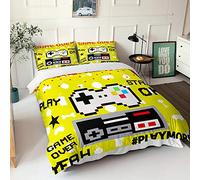 PEIHUODAN 3D Gamer Funda Nórdica para Niñas Niños Adolescentes Multicolor Gamepad Videojuego Microfibra Juego de Cama Videojuegos Funda de Edredón y Funda de Almohada (Amarillo,150x200 cm Cama 90 cm)