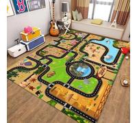 PEIHUODAN Alfombras Infantil Game Zone Zoológico Ciudad Calle Pista de Coches 3D Alfombra Habitación Niños Adolescentes Polipropileno Antideslizante, para Sala de Juegos, 120x160 cm, Marrón5