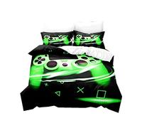 PEIHUODAN Juego de Cama para Adolescente 2/3 Piezas Gamepad Negro Azul Verde Gris Amarillo Gamer Consola de Juego Poliéster Niño Funda Nórdica y Funda de Almohada (Verde,150x200 cm,Cama 90 cm)
