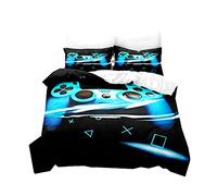 PEIHUODAN Juego de Cama para Adolescente 2/3 Piezas Gamepad Negro Azul Verde Gris Amarillo Gamer Consola de Juego Poliéster Niño Funda Nórdica y Funda de Almohada (Azul,150x200 cm,Cama 90 cm)