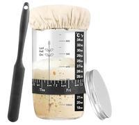 PEIHUODAN Tarro de Iniciación de Masa Madre 24 oz/700 ml, Kit de Iniciación Masa Agria de Cristal con Cinta de Alimentación para Dátiles, Termómetro, Tapa, Espátula de Silicona (24 oz)