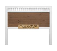 PEJECAR Cabecero de Cama 135 Pino Macizo Blanco y Tono Nogal y Montado | Bora Cabezal de Matrimonio con Patas al Suelo | Se Cuelga en Pared con Altura Regulable | Estilo Rústico Clásico Dormitorio