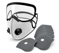 PEKJDS Mascarilla Antipolvo Reutilizable con Filtro de Carbón y Gafas Protectoras Desmontables, Cubierta Facial Cortaviento con 10 Filtros Reemplazables, Mascarilla Ajustable para Bricolaje (White)