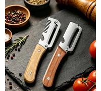Pelador de Cocina de Acero Inoxidable con Mango de Madera para Pelar y Rebanar Frutas y Verduras, Utensilio de Cocina 2pcs