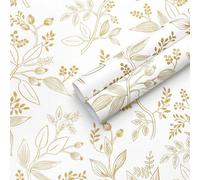 Película adhesiva vintage Unyqoos® con estampado floral, en blanco y dorado, de vinilo, 44 cm x 3 m – ideal para paredes, muebles y revestimientos de cocina