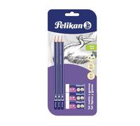 Pelikan 24005807 - Kit 3 lápices de grafito HB y 3 borrador AL30, conjunto escolar, cuerpo pintado en madera certificado FSC con sección hexagonal resistente a las roturas