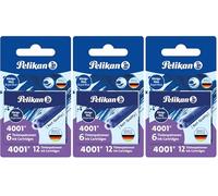 Pelikan 4001 - Recambios de tinta para pluma estilográfica (12 unidades), color azul real (Paquete de 3)