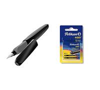 Pelikan 946806 - Pluma estilográfica Twist cartucho de tinta azul incluido, mango ergonómico + 4001 - Recambios de tinta para pluma estilográfica (12 unidades), color negro brillante