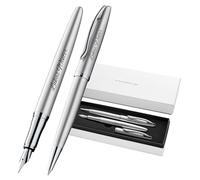Pelikan Bolígrafo y pluma estilográfica Jazz® Noble Elegance con regalo grabado, bolígrafos únicos con nombre, regalos personalizados, pluma estilográfica personalizada K/P36 (plateada)