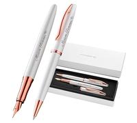 Pelikan Bolígrafo y pluma estilográfica Jazz® Noble Elegance K/P36 con grabado de regalo, bolígrafos únicos con nombre, regalos personalizados (blanco perla)