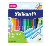 Pelikan colorella star pack de 12 rotuladores de colores - punta fina - tinta lavable - agarre ergonomico - colores vivos surtidos