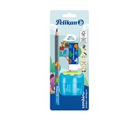 Pelikan Combino - Juego de lápices ergonómicos triangulares B, goma de borrar, sacapuntas de doble orificio, 1 unidad, color azul