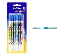 Pelikan Corrector bolígrafo Super Pirat 850 de tinta de doble punta, punta de pluma correctora F y B, 6 unidades + Pluma estilográfica Twist cartucho de tinta azul incluido