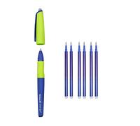 Pelikan Erase 2.0, Penna Cancellabile Ergonomica Roller, Inchiostro Blu, Set Penne per Destrimani e Mancini, Penne Cancellabili per la Scuola, Ricaricabile, 7 Refill Inclusi