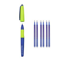 Pelikan Erase 2.0, Penna Cancellabile Ergonomica Roller, Inchiostro Blu, Set Penne per Destrimani e Mancini, Penne Cancellabili per la Scuola, Ricaricabile, 7 Refill Inclusi