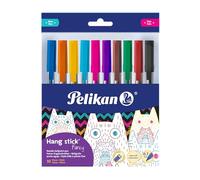 Pelikan - Juego de bolígrafos de color desechables para colgar de lujo de 0,7 mm, mezcla de 10 colores, cuerpo triangular, tinta de aceite, con lazo para colgar
