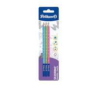 Pelikan - Lápices, Silverino, 3 Unidades, Madera, Forma Triangular Ergonómica, Agarre Antideslizante, Para Niños, Para Escribir