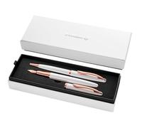 Pelikan, Set de Bolígrafo y Pluma Estilográfica Jazz Nobel Elegance, Diseño Moderno y Sofisticado, Tinta Azul, Con Clip Elástico y Elegante Caja de Regalo, Color Perla